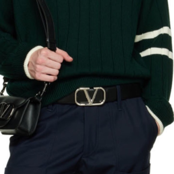 Valentino Black Leather Belt with Silver Buckle - Picture 2 of 2